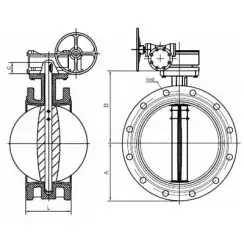 Flanged type butterfly valve and ductile iron disk and EPDM seat, DN65, PN16. PA300 series handle