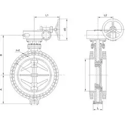 Flanged type butterfly valve with tripple eccentricity with stainless-steel body and carbon steel disk and ss304+graphite seat, DN800, PN40. PA900 series handle
