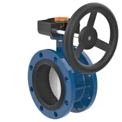Flanged type butterfly valve with stainless-steel body and stainless steel with molybdenum disk and NBR seat, DN400, PN10. PA300 series reducer