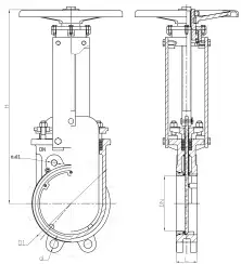 Unidirectional knife gate valve with stainless-steel body and metal-on-metal seat, DN2000, PN10. PA540 series 