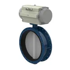 Flanged type butterfly valve with steel body and ductile iron disk and EPDM seat, DN1200, PN10. PA300 series pneumatic actuator
