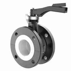 Flanged type lined butterfly valve with stainless-steel body and ductile iron disk and PTFE seat, DN125, PN10. PA200 series handle
