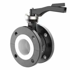 Flanged type lined butterfly valve and stainless steel with molybdenum disk and PTFE seat, DN100, PN16. PA200 series handle