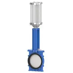 Bidirectional knife gate valve with internal rubber inserts with ductile-iron body and natural rubber seat, DN300, PN10. PA550 series pneumatic actuator