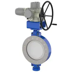 Wafer type butterfly valve with double eccentricity with stainless-steel body and stainless steel disk and PTFE+SS seat, DN600, PN16. PA400 series electric actuator