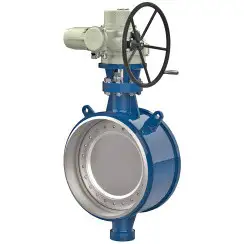 Welded type butterfly valve with tripple eccentricity with stainless-steel body and carbon steel disk and metal-on-metal seat, DN600, PN63. PA900 series electric actuator