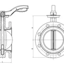 Flanged type butterfly valve and ductile iron disk and EPDM seat, DN80, PN16. PA300 series handle