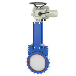 Bidirectional knife gate valve with polyurethane seat with steel body, DN800, PN10. PA560 series electric actuator