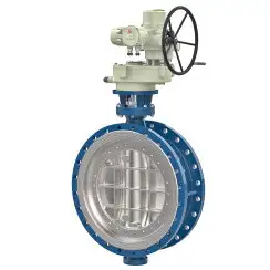 Flanged type butterfly valve with tripple eccentricity with steel body and stainless steel with molybdenum disk and metal-on-metal seat, DN600, PN63. PA900 series electric actuator