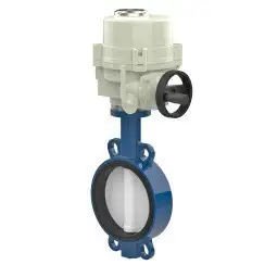 Wafer type butterfly valve and ductile iron disk and NBR seat, DN65, PN16. PA300 series electric actuator