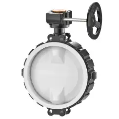 Wafer type lined butterfly valve with stainless-steel + molybdenum body and stainless steel with molybdenum disk and PTFE seat, DN500, PN10. PA200 series reducer