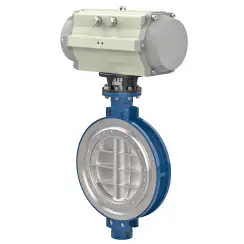 Wafer type butterfly valve with tripple eccentricity with alloyed-steel body and carbon steel disk and metal-on-metal seat, DN700, PN10. PA900 series pneumatic actuator
