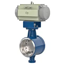 Welded type butterfly valve with tripple eccentricity with stainless-steel body and carbon steel disk and metal-on-metal seat, DN400, PN63. PA900 series pneumatic actuator