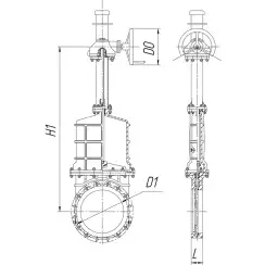 Unidirectional knife gate valve for high pressure with blind body with stainless-steel body and NBR seat, DN2000, PN10. PA570 series 
