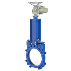 Unidirectional knife gate valve with ductile-iron body and PTFE seat, DN900, PN10. PA540 series electric actuator