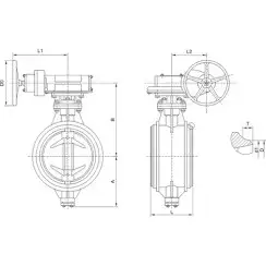 Welded type butterfly valve with tripple eccentricity with stainless-steel body and stainless steel disk and ss304+graphite seat, DN800, PN40. PA900 series handle