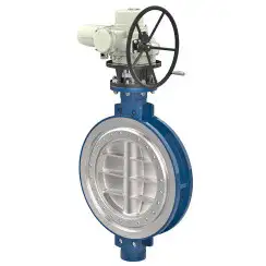 Wafer type butterfly valve with tripple eccentricity with alloyed-steel body and carbon steel disk and metal-on-metal seat, DN700, PN10. PA900 series electric actuator