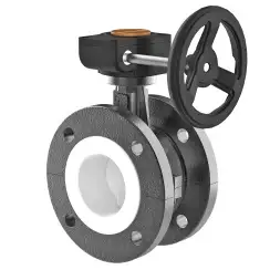 Flanged type lined butterfly valve and stainless steel with molybdenum disk and PTFE seat, DN100, PN16. PA200 series reducer