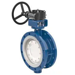 Flanged type butterfly valve with tripple eccentricity with steel body and alloyed-steel disk and ss304+graphite seat, DN400, PN10. PA900 series reducer