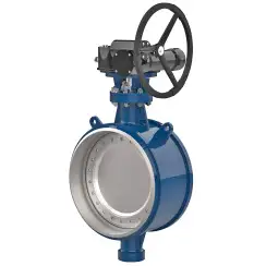 Welded type butterfly valve with tripple eccentricity with stainless-steel body and carbon steel disk and metal-on-metal seat, DN600, PN63. PA900 series reducer