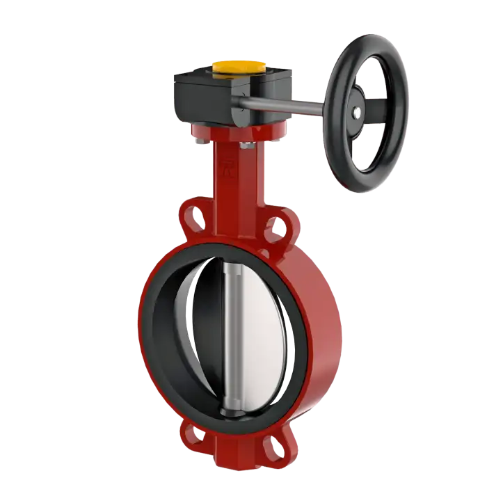 Wafer type butterfly valve with steel body and stainless steel disk and EPDM seat, DN100, PN16. PA300 series handle