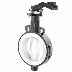 Wafer type lined butterfly valve with steel body and stainless steel disk and PTFE seat, DN50, PN10. PA200 series 