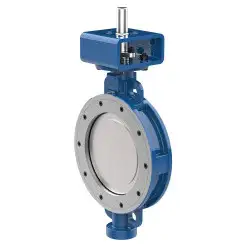 Wafer type butterfly valve with double eccentricity with stainless-steel body and stainless steel disk and PTFE+SS seat, DN350, PN25. PA400 series bare stem
