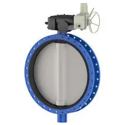 Wafer type butterfly valve and ductile iron disk and EPDM seat, DN1200, PN10. PA300 series electric actuator