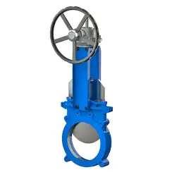 Unidirectional knife gate valve with steel body and Viton seat, DN250, PN10. PA540 series reducer