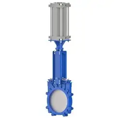 Bidirectional knife gate valve with ductile-iron body and EPDM seat, DN250, PN10. PA520 series pneumatic actuator