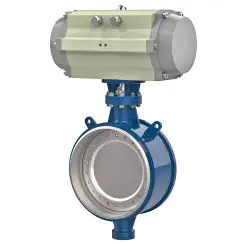 Welded type butterfly valve with tripple eccentricity with stainless-steel body and carbon steel disk and metal-on-metal seat, DN600, PN63. PA900 series pneumatic actuator