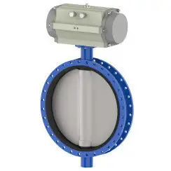 Wafer type butterfly valve and ductile iron disk and EPDM seat, DN1200, PN10. PA300 series pneumatic actuator