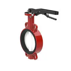 Wafer type butterfly valve with steel body and stainless steel disk and EPDM seat, DN125, PN16. PA300 series handle