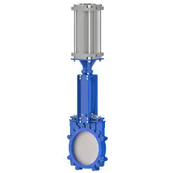 Bidirectional knife gate valve with steel body and metal-on-metal seat, DN250, PN10. PA520 series pneumatic actuator