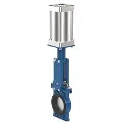 Bidirectional knife gate valve with internal rubber inserts with ductile-iron body and natural rubber seat, DN150, PN10. PA550 series pneumatic actuator