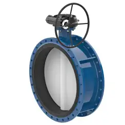 Flanged type butterfly valve with stainless-steel body and stainless steel with molybdenum disk and NBR seat, DN900, PN10. PA300 series reducer