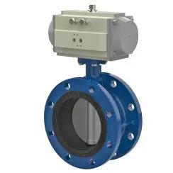 Flanged type butterfly valve with stainless-steel body and stainless steel with molybdenum disk and NBR seat, DN400, PN10. PA300 series pneumatic actuator