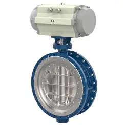 Flanged type butterfly valve with tripple eccentricity with steel body and stainless steel with molybdenum disk and metal-on-metal seat, DN600, PN63. PA900 series pneumatic actuator
