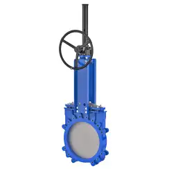 Bidirectional knife gate valve with stainless-steel + molybdenum body and metal-on-metal seat, DN900, PN10. PA520 series reducer
