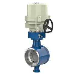 Welded type butterfly valve with tripple eccentricity with stainless-steel body and carbon steel disk and metal-on-metal seat, DN400, PN63. PA900 series electric actuator