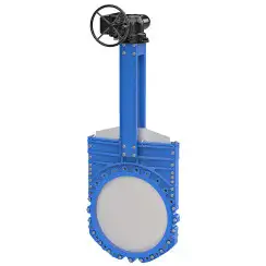 Bidirectional knife gate valve with demountable body with stainless-steel + molybdenum body and Viton seat, DN900, PN10. PA530 series electric actuator