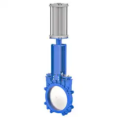 Unidirectional knife gate valve with steel body and Viton seat, DN250, PN10. PA540 series pneumatic actuator