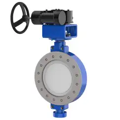 Wafer type butterfly valve with double eccentricity with stainless-steel body and stainless steel disk and PTFE+SS seat, DN600, PN16. PA400 series reducer