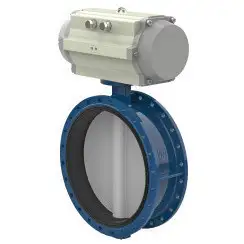 Flanged type butterfly valve with stainless-steel body and stainless steel with molybdenum disk and NBR seat, DN900, PN10. PA300 series pneumatic actuator