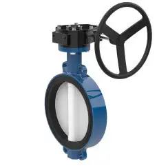 Wafer type butterfly valve and ductile iron disk and EPDM seat, DN100, PN16. PA300 series handle