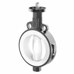 Wafer type lined butterfly valve and stainless steel disk and PTFE seat, DN80, PN10. PA200 series bare stem