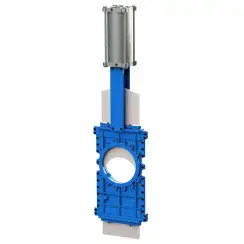 Knife gate valve with through knife with stainless-steel body and PTFE seat, DN200, PN10. PA510 series pneumatic actuator