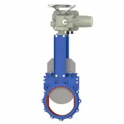 Bidirectional knife gate valve with polyurethane seat with stainless-steel body, DN400, PN10. PA560 series electric actuator