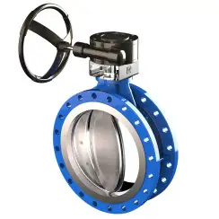 Flanged type butterfly valve with double eccentricity and ductile iron disk and EPDM seat, DN50, PN16. PA700 series reducer