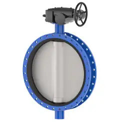 Wafer type butterfly valve and ductile iron disk and EPDM seat, DN1200, PN10. PA300 series reducer